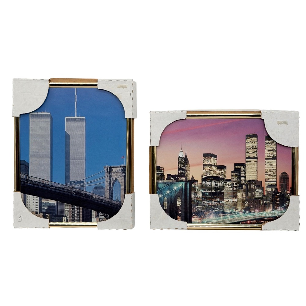 Vintage World Trade Center Twin Towers NYC Skyline Framed Photos Set of 2 10x8